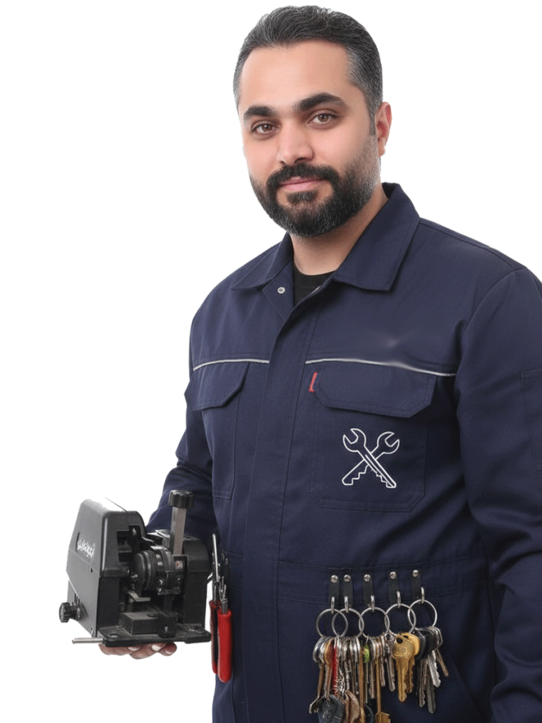 کلیدساز حرفه‌ای با دستگاه برش کلید و دسته‌کلیدهای یدکی در کرج